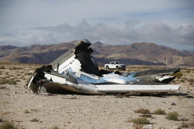 A piece of debris is seen near the crash site of Virgin Galactic's SpaceShipTwo near Cantil