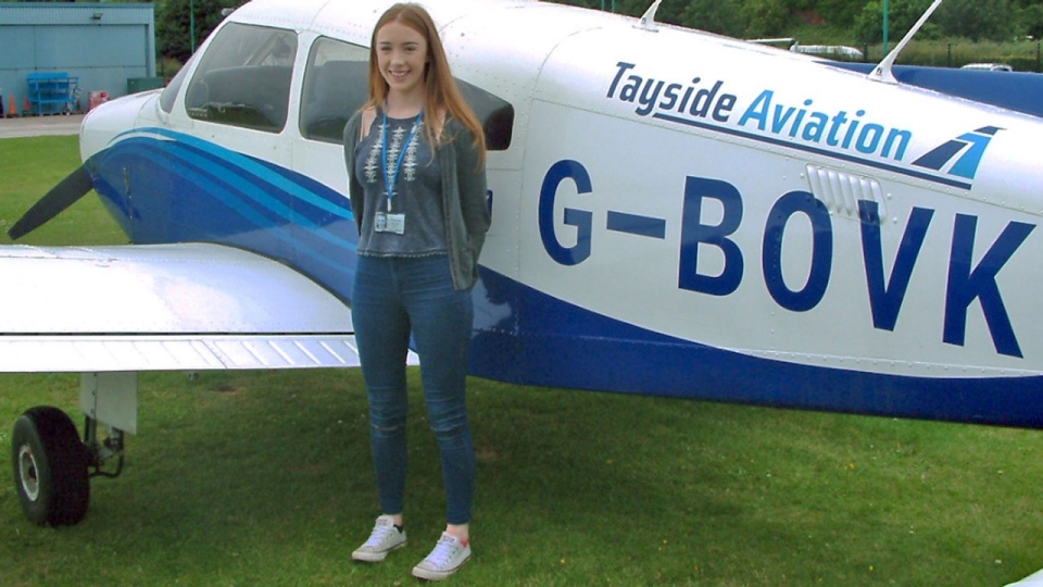 17 year old Aberdeen student, Zoë Burnett, prior to take-off at Tayside Aviation.